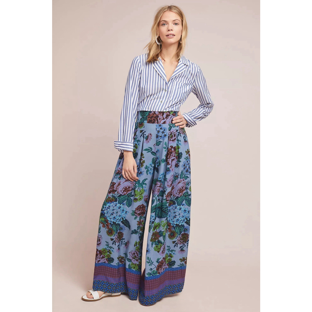 Maeve Terrace Floral Flowy Pants Wide Leg in Purple Print Medallion Size 2